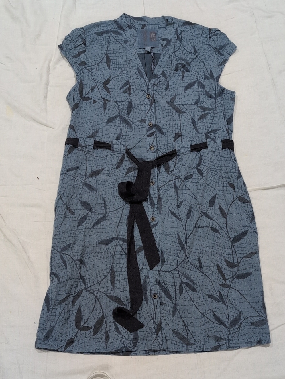 Anthropologie Edme & Esyllte Cyanotype Button-Front Blue Leaf Print Dress  8